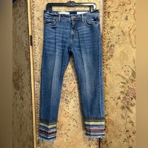 Pilcro & the Letterpress by Anthropologie Blue Jeans with Embroidered Hem. Sz 27